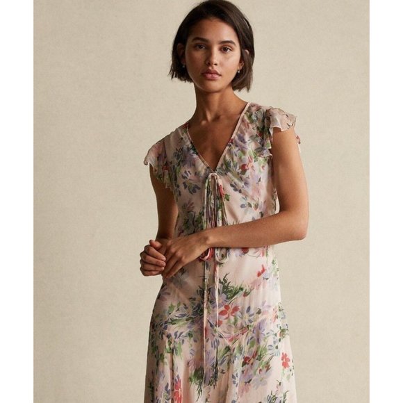 Polo Ralph Lauren Dress Womens Size 0 Multicolor Floral Flutter Sleeve - Picture 3 of 16